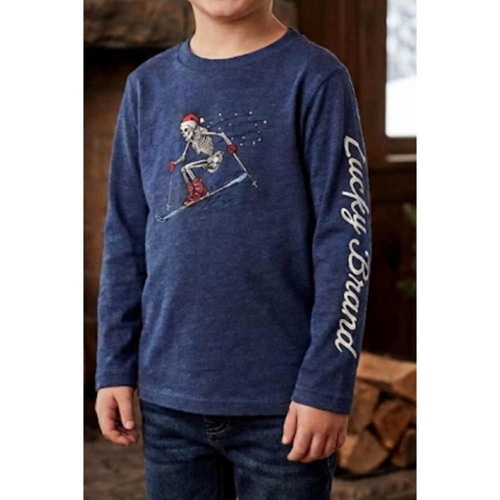 Lucky Brand Kids Blue Skeleton with  Long Sleeve Tee Size 5 NWT